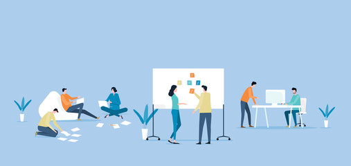 flat vector business team working  and project collaboration procss meeting concept