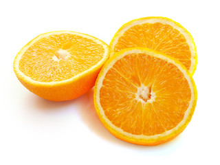 Sliced juicy orange on a clean white surface