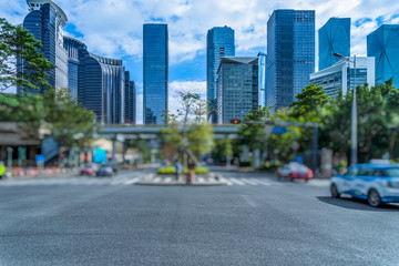 Fototapeta na wymiar empty asphalt road with city skyline background in china.