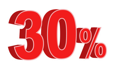 30% percent off, discount 3d vector illustration