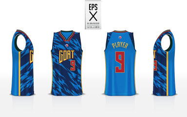 Fototapeta premium Basketball uniform template design for basketball club. Tank top t-shirt mockup for basketball jersey. Front view, back view and side view basketball shirt. Vector Illustration.