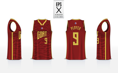 Fototapeta premium Basketball uniform template design for basketball club. Tank top t-shirt mockup for basketball jersey. Front view, back view and side view basketball shirt. Vector Illustration.