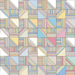 Seamless vector pattern. Pink geometrical hand drawn background with figures, squares, lines. Print for background, wallpaper, packaging, wrapping, fabric.