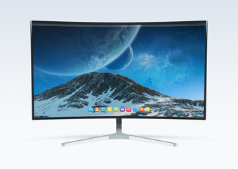 Modern computer monitor mockup isolated on white 3d rendering