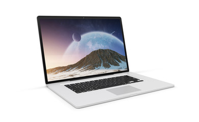 Isolated modern laptop with shadow side view 3d rendering