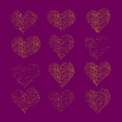 Fototapeta na wymiar Hand drawn golden glitter hearts. Valentine's Day or wedding vector set. 