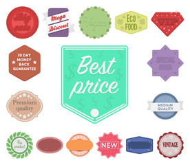 Different label cartoon icons in set collection for design. Index and brand vector symbol stock web illustration.