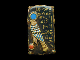 Horus Gor polymer clay handmade pendant jewelry isolated on black
