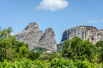 Panoramic view of the mountain from the town of Meteor Kalambaka in Greece