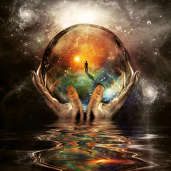 Crystal ball in hands of God