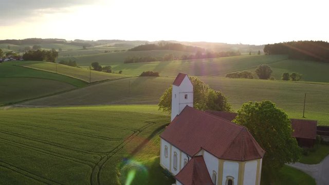 Drone aerial small church Bavaria Germany