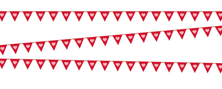 red party flags with heart pattern on white background vector illustration EPS10