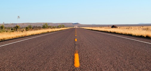Endless open straight road in Big Bend National Park in Texas