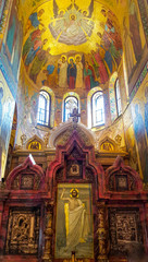 Fototapeta na wymiar Fragment of interior of The Church of the Savior on Spilled Blood (Cathedral of the Resurrection of Christ) The church contains over 7500 square meters of mosaics