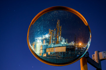 factory at night in mirror
