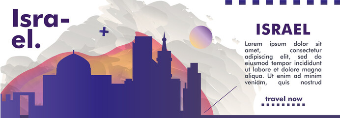 Israel Jerusalem Tel Aviv skyline city gradient vector banner