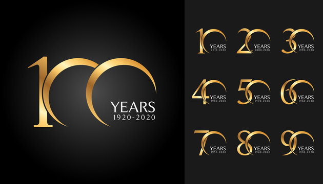 Set of anniversary badges. Golden anniversary celebration emblem design for company profile, booklet, leaflet, magazine, brochure poster, web, invitation or greeting card.