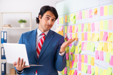 Young handsome employee with many conflicting priorities 