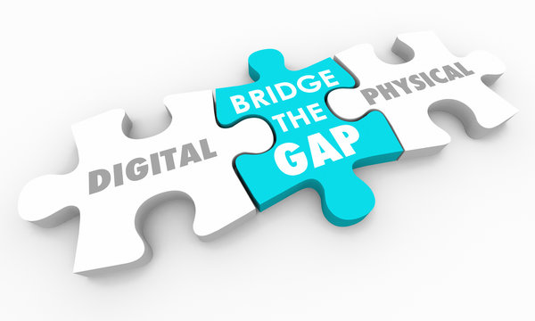 Digital Vs Physical World Bridge The Gap Puzzle Pieces 3d Illustration