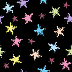 Seamless pattern with colorful stars. Hand-drawn background for textile, cover, wallpaper, gift packaging, printing.