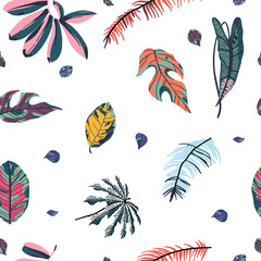 Tropical palm leaves seamless pattern.