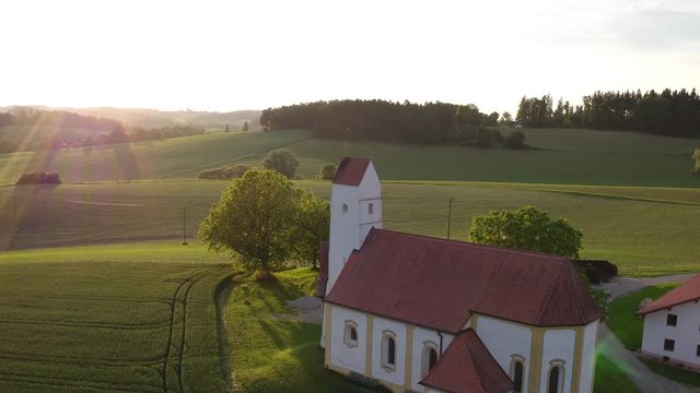 Drone aerial small church Bavaria Germany