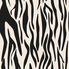 Seamless zebra skin pattern. Wallpaper with black stripes on white background. Zebra stripes hunting camouflage. Vector illustration.