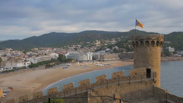 Tossa de Mar Coast. Fortress Vila Vella. Flag Of Estelada