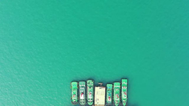 Aerial view. top view of the ship carrying the lpg and oil tanker in the sea port. For energy export and import business for transportation. 4k