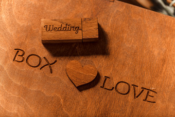 Wooden box. Box of love. Wedding