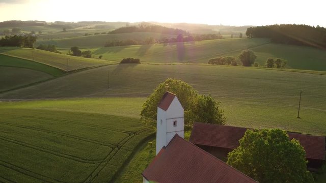Drone aerial small church Bavaria Germany