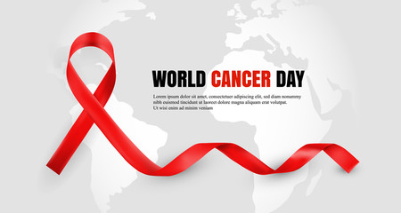 Red ribbon as world cancer day symbol with text sample
