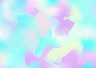 Fototapeta na wymiar Hologram Magic Dreamy Vector Background. Rainbow Girlie Iridescent Gradient, Holographic Fluid Poster Wallpaper. Bright Pearlescent Hologram Fairy Cool Web Banner. Modern Tech Music Sound.