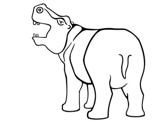 Hippo, linear stylized picture. Outline. Logo or symbol with hypopotam. Animal hypopotam - a picture for coloring.