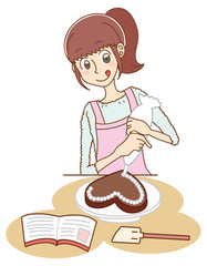 手作りチョコを作る女性のイラスト