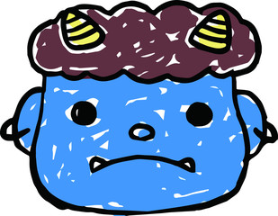 Hand-drawn cute blue demon's face