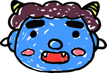 Hand-drawn cute blue demon's face