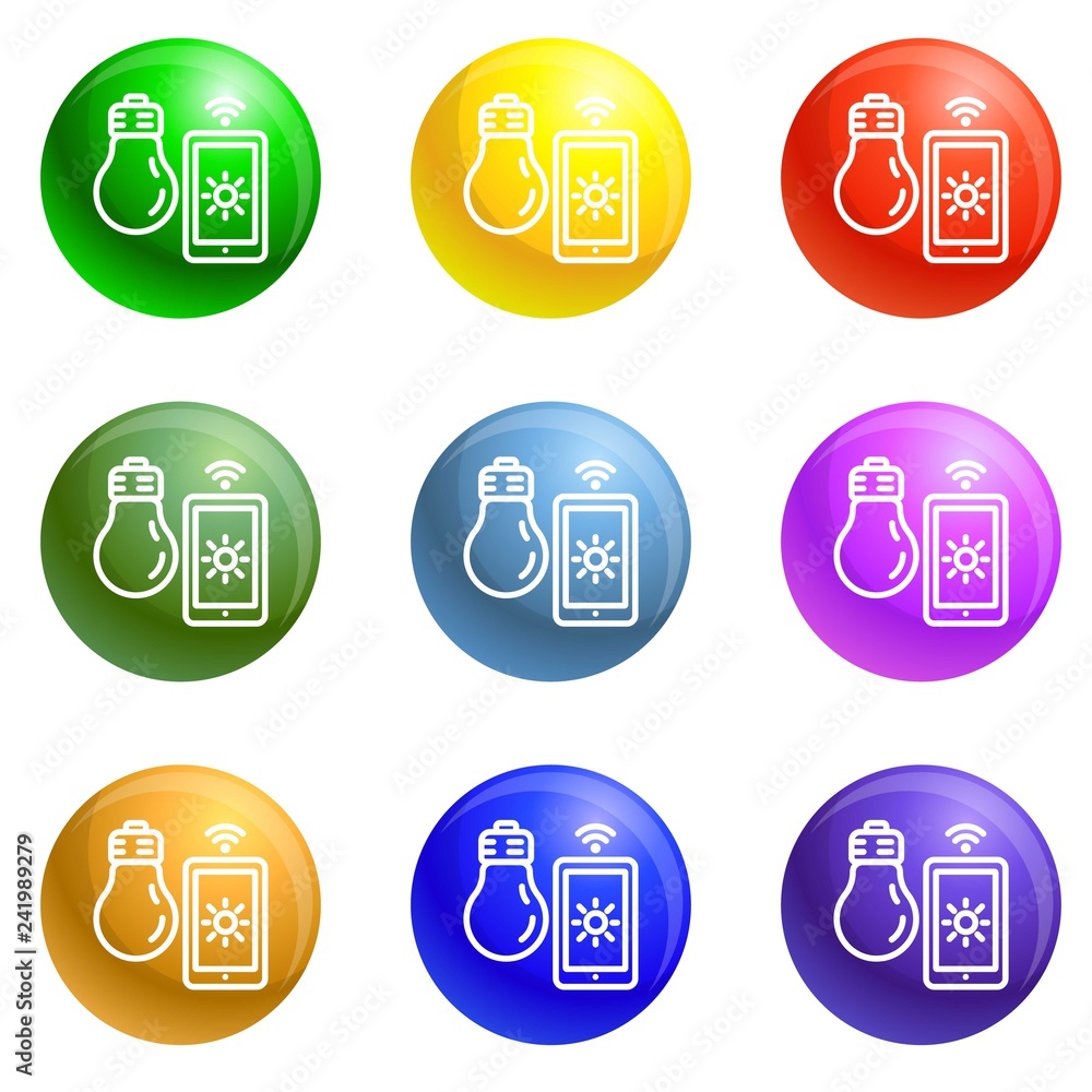 Poster light smart control icons vector 9 color set isolated on white background for any web design