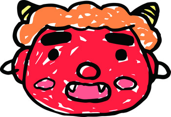 Hand-drawn cute red demon's face