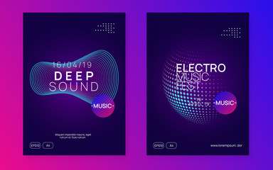 Dj party. Dynamic gradient shape and line. Bright concert brochure set. Neon dj party flyer. Electro dance music. Techno trance. Electronic sound event. Club fest poster.