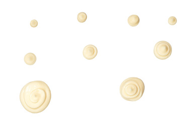 Puddle of  mayonnaise sauce isolated on white background,top view.