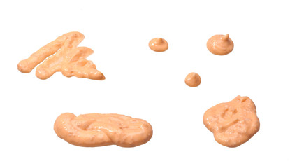 Splashes and stains shrimp sauce  isolated on white background.