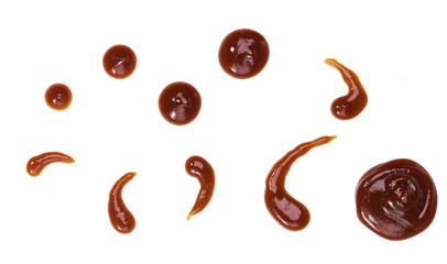 Puddle of BBQ  sauce  isolated on white background,top view.