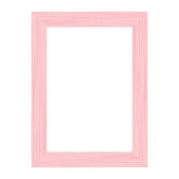 Pink wood picture frame on white background