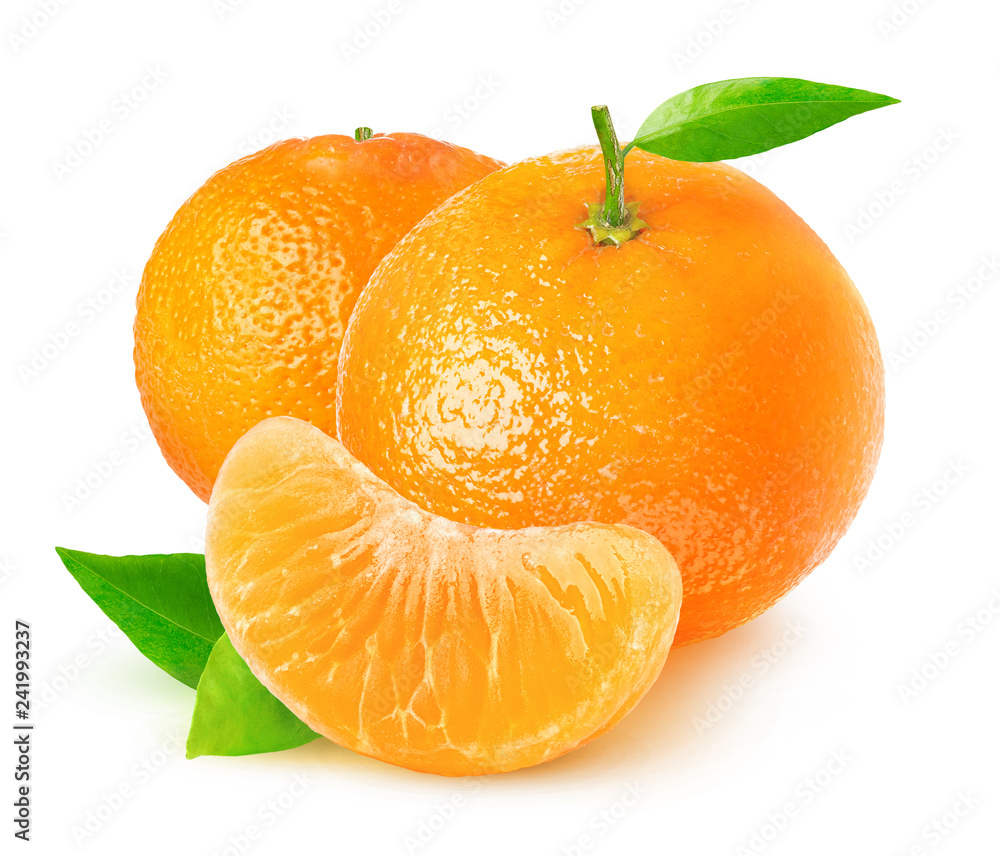 Aufkleber Isolated citrus fruits. Tangerines on white background with clipping path