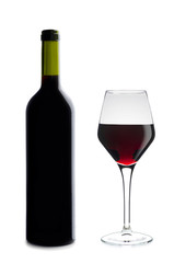 Red wine glass and bottle