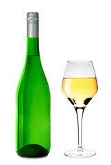 White wine glass and bottle
