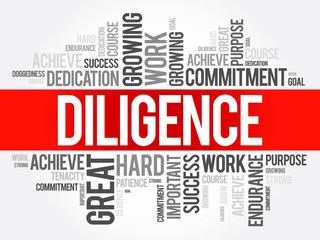 Diligence word cloud collage, business concept background