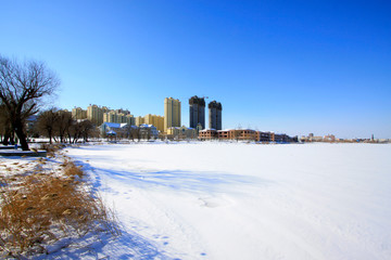 buildings in the snow