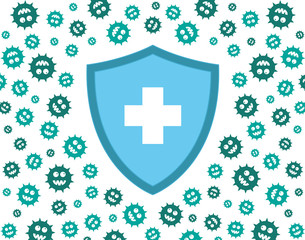 hygienic shield protecting from virus, germs and bacteria. Flat style vector illustration. Green, and blue

